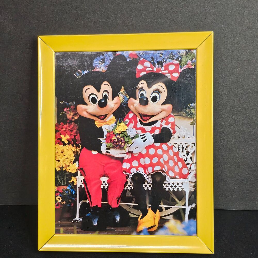 Vtg Minnie Mickey Mouse Disney World Framed Picture 8x10 1990s Yellow